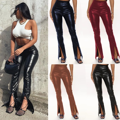 Women's Street Fashion Solid Color Full Length Slit Flared Pants