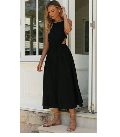 Solid Color Sleeveless Round Neck Backless Dress NSJKW120470