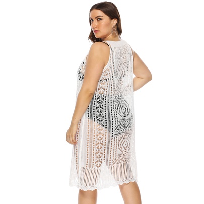 Plus Size Sleeveless Low-cut Hollow Perspective Beach Outdoor Cover-up NSOY125360