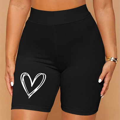 Women's Daily Casual Heart Shape Shorts Printing Shorts