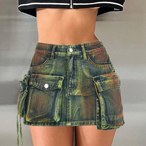 Summer Streetwear Solid Color Cotton Short Mini Dress Skirts