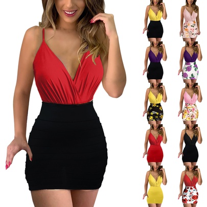 Women's Pencil Skirt Elegant Sexy Collarless Printing Sleeveless Color Block Above Knee Holiday Party