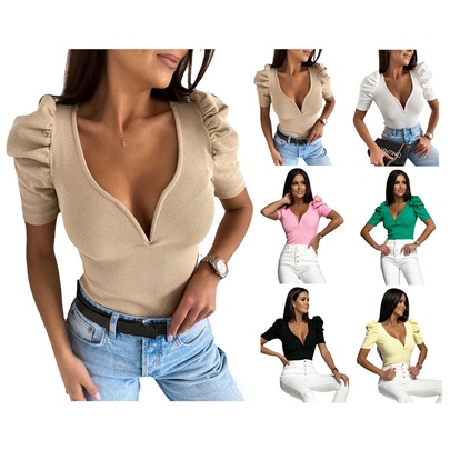 Women's Blouse Short Sleeve Blouses Sexy Solid Color