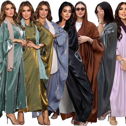 Casual Solid Color Maxi Dresses Satin Abaya Dresses