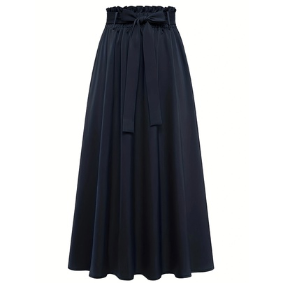 Autumn Casual Solid Color Polyester Maxi Long Dress Skirts