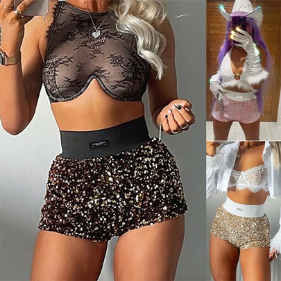 Women's Daily Vintage Style Solid Color Shorts Sequins Shorts