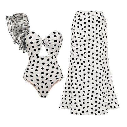 Women's Elegant Lady Polka Dots 2 Pieces Set One Piece Swimwear