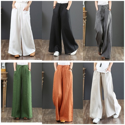 Women's Daily Casual Retro Solid Color Full Length Patchwork Casual Pants