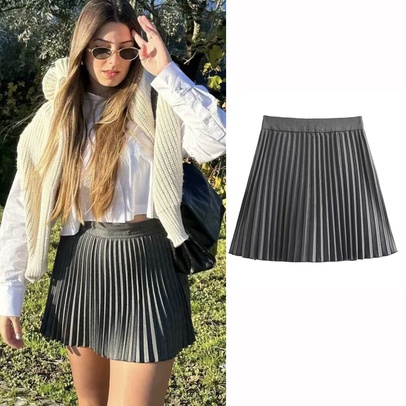 Summer Spring Casual Streetwear Solid Color Polyester Above Knee Skirts