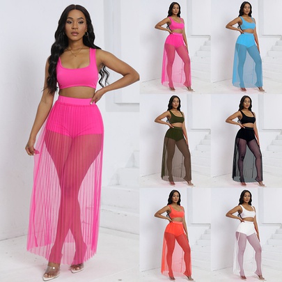 Holiday Daily Women's Streetwear Solid Color Spandex Polyester Skirt Sets Skirt Sets