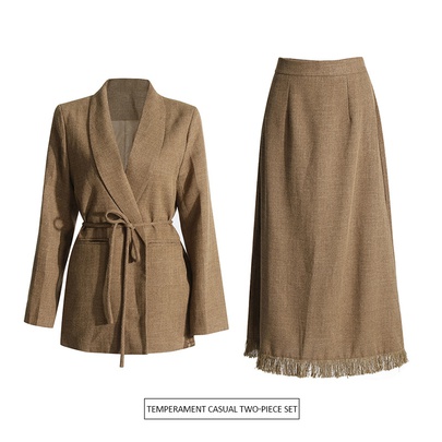Daily Women's Elegant Solid Color Linen Tassel Skirt Sets Skirt Sets