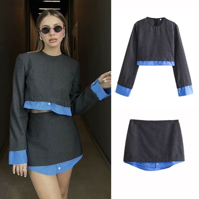Holiday Women's Streetwear Color Block Polyester Button Skirt Sets Skirt Sets