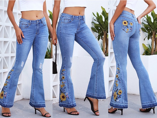 Women's Holiday Daily Casual Streetwear Sunflower Full Length Washed Flared Pants