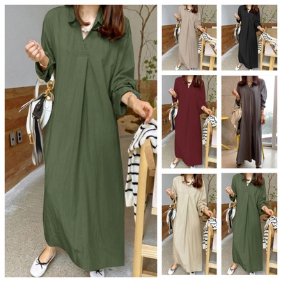 Women's Regular Dress Simple Style Turndown Long Sleeve Solid Color Maxi Long Dress Daily