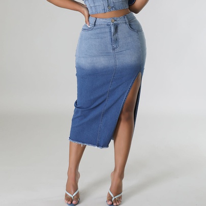 Summer Streetwear Gradient Color Polyester Midi Dress Skirts