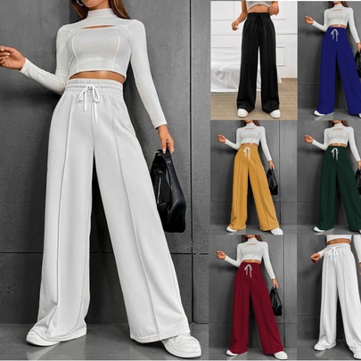 Women's Holiday Daily Simple Style Solid Color Full Length Contrast Binding Casual Pants Straight Pants