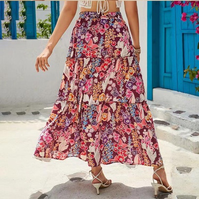 Summer Streetwear Flower Butterfly Polyester Midi Dress Skirts
