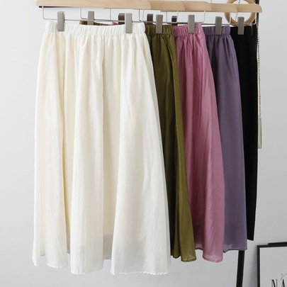 Summer Spring Casual Solid Color Polyester Maxi Long Dress Skirts