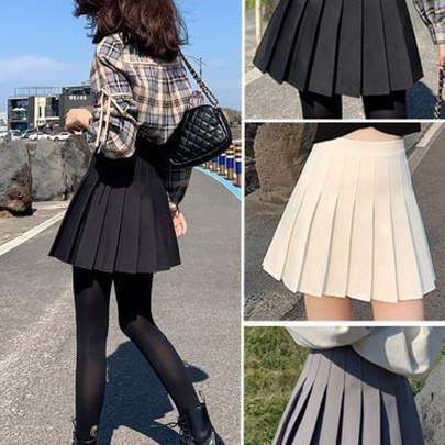 Summer Spring Casual Solid Color Polyester Above Knee Skirts
