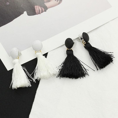 New Button Black And White Tassel Earrings Nhdp145166