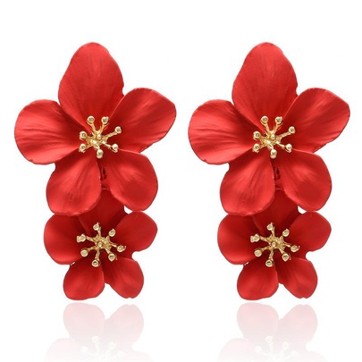 Multicolor Double Layer Alloy Flower Earrings Nhpf151914