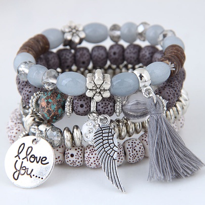 Simple Wild Disc Love Wings Tassel Personality Bead Temperament Multi-layer Bracelet