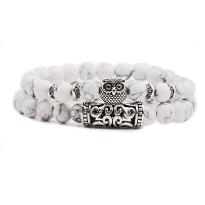 White Turquoise Owl Buddha Head Elbow Set Bracelet Lion Head Ghost Beaded Bracelet