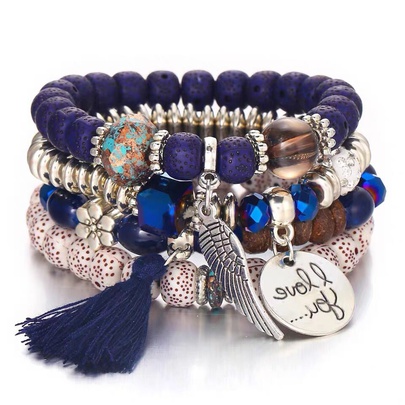 Simple Disc Love Wings Tassel Multilayer Bracelet