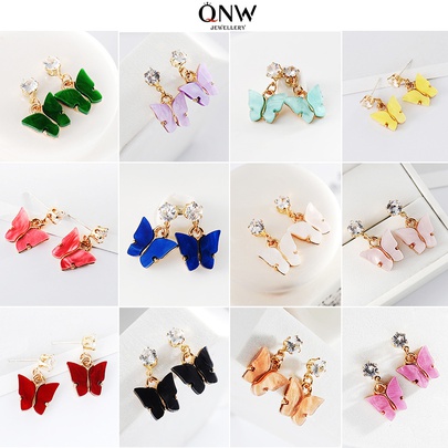 Korean Style Hot Selling Sweet Color Zircon Acrylic Butterfly Earrings Simple Earrings Wholesale Nihaojewelry