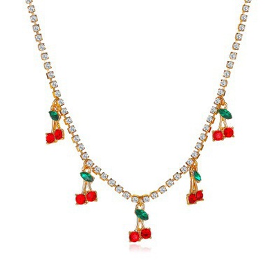 New Single Row Micro-embellished Diamond Rhinestone Cherry Tennis Chain Cherry Pendant For Women