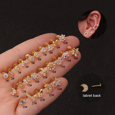 Ear Cartilage Rings & Studs Exaggerated Flower 316 Stainless Steel  Copper Inlaid Zircon