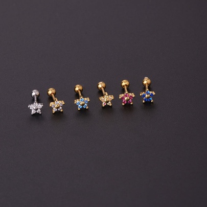 Ear Cartilage Rings & Studs Simple Style Flower Copper Artificial Gemstones