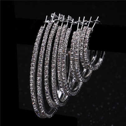 Fashion Geometric Big Alloy Artificial Diamond Hoop Earrings