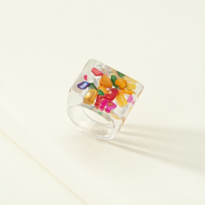 Fashion Resin Printed Acrylic Multicolor Ring