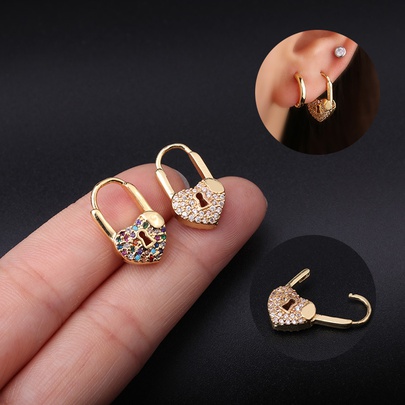 Ear Cartilage Rings & Studs Fashion Heart Copper Plating Artificial Gemstones