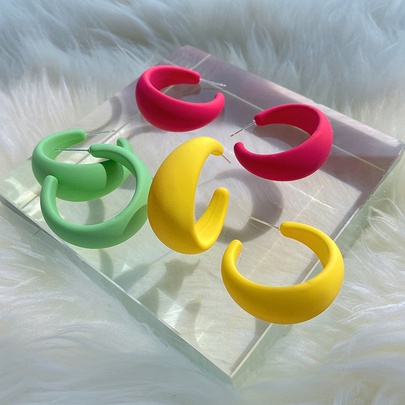 Simple New Candy Color Fluorescent C-shaped Earring