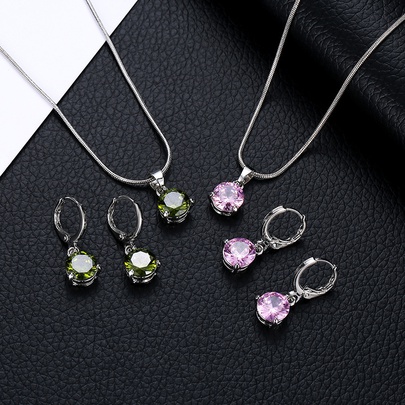 Nihaojewelry Fashion Geometric Diamond Necklace Earrings Ring Combination Set Wholesale Jewelry