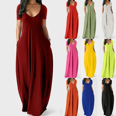 Women's Regular Dress Simple Style U Neck Short Sleeve Solid Color Maxi Long Dress Daily Street