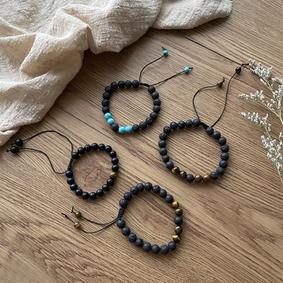 Black Volcanic Stone Beaded Bracelet Wholesale Nihaojewelry