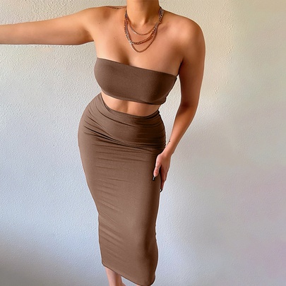 Fashion Women's Clothing Tube Top Tops Slim Fit And Slim Bag Hip Skirt Suit