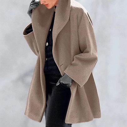 Women's Fashion Solid Color Single Breasted Woolen Coat