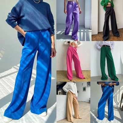 Women's Daily Fashion Solid Color Full Length Button Wide Leg Pants