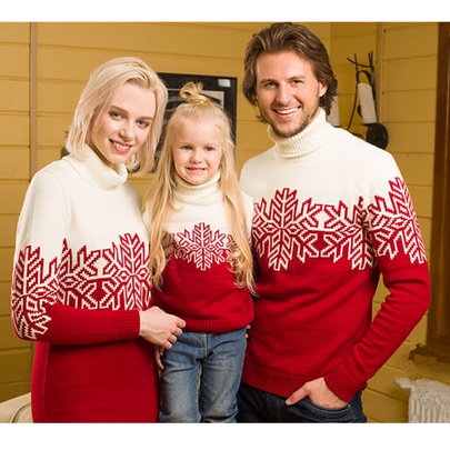 Fashion Snowflake Polyester Jacquard Sweater Family Matching Outfits