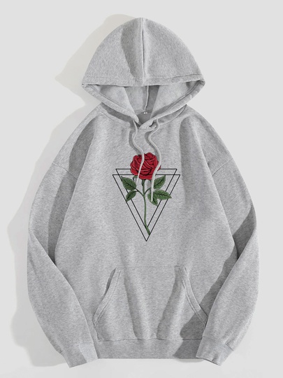 Women's Hoodie Long Sleeve Hoodies & Sweatshirts Printing Pocket Casual Rose Flower
