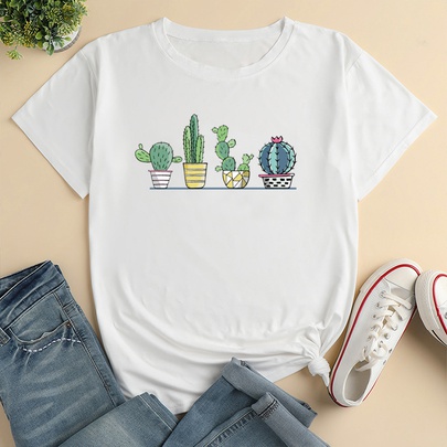 Unisex T-shirt Short Sleeve T-shirts Printing Casual Cactus Plant