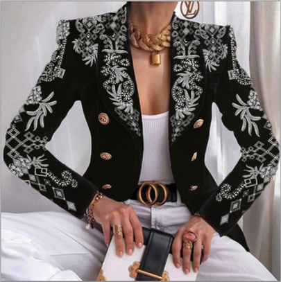 Women's Casual Fashion Printing Printing Patchwork Double Breasted Blazer Blazer