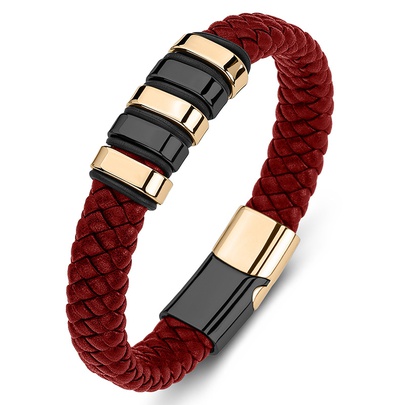 Fashion Geometric Stainless Steel Pu Leather Knitting Unisex Bracelets
