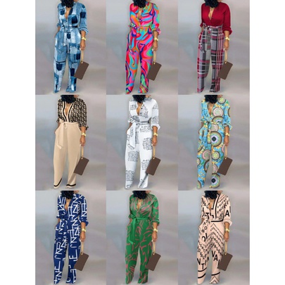 Women's Daily Casual Printing Full Length Button Straight Pants