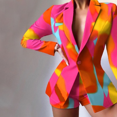Women's Elegant Color Block Leopard Printing Pants Sets