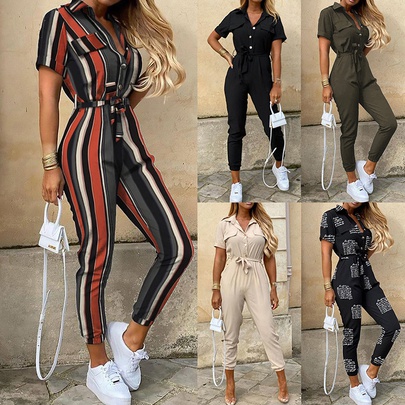 Women's Daily Fashion Stripe Full Length Printing Jumpsuits